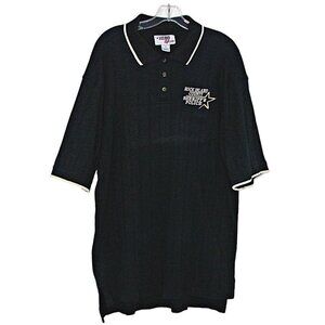 Mens Black Rock Island County IL Logo 3 Button Polo Shirt Size XL Hero 24/7 Flaw